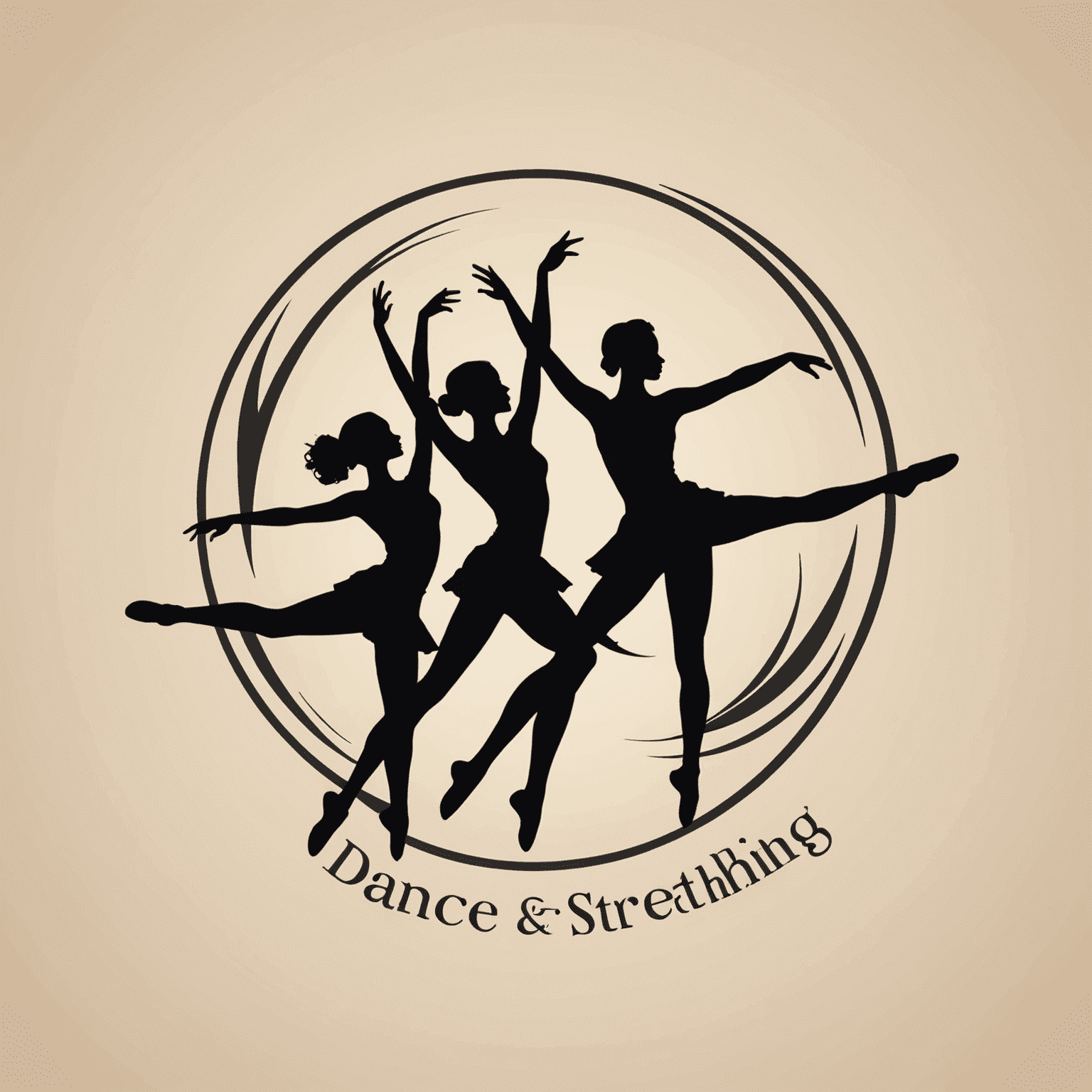 Dance and stretching studio logo featuring silhouettes of dancers in motion