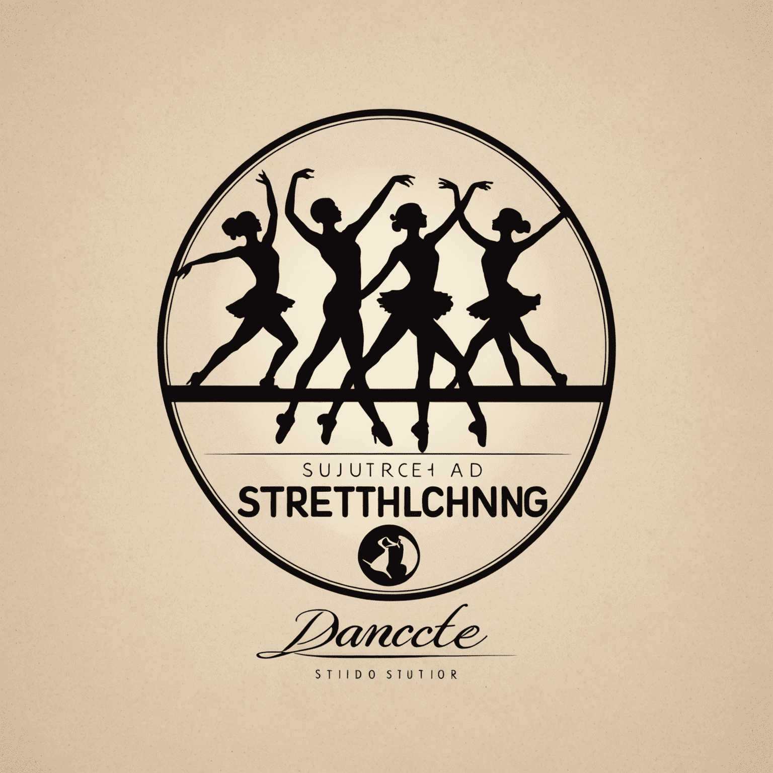 Dance and stretching studio logo featuring silhouettes of dancers in motion