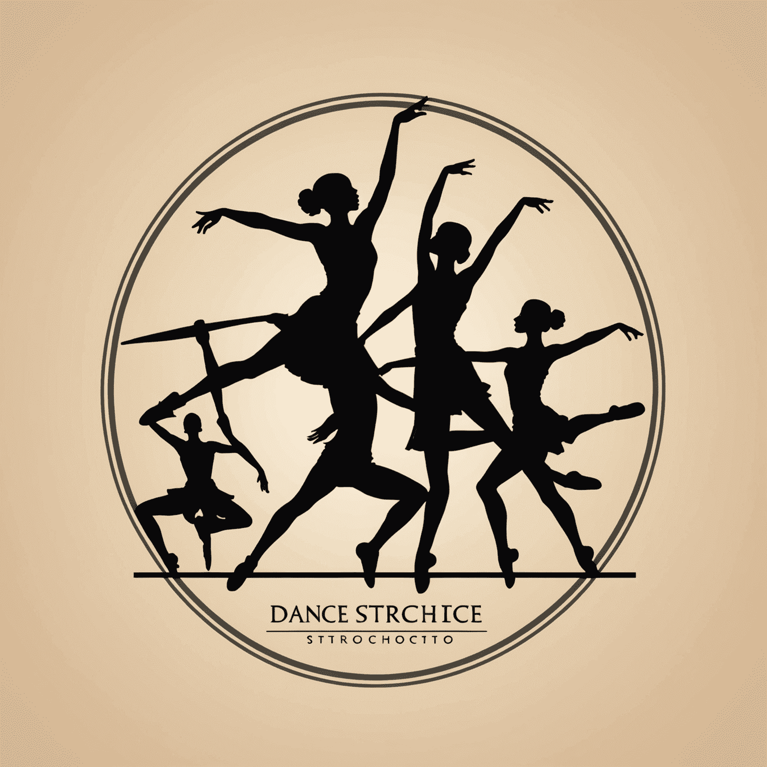 Dance and stretching studio logo featuring silhouettes of dancers in motion