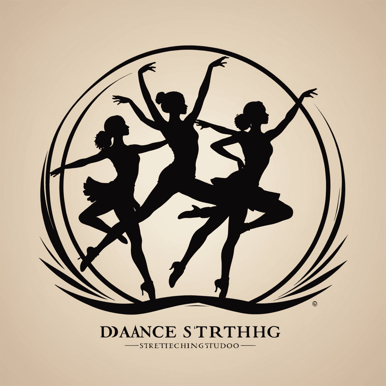 Dance and stretching studio logo featuring silhouettes of dancers in motion