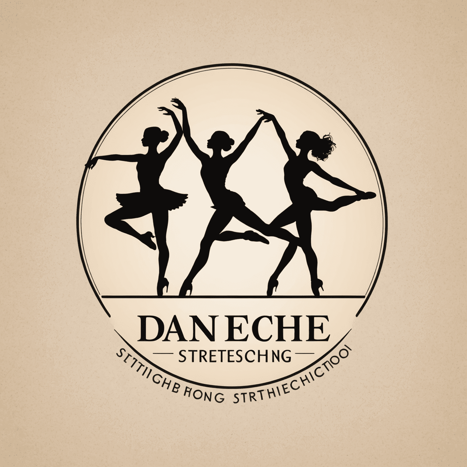 Dance and stretching studio logo featuring silhouettes of dancers in motion