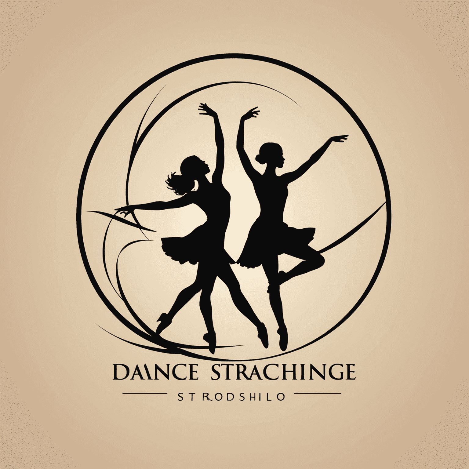 Dance and stretching studio logo featuring silhouettes of dancers in motion