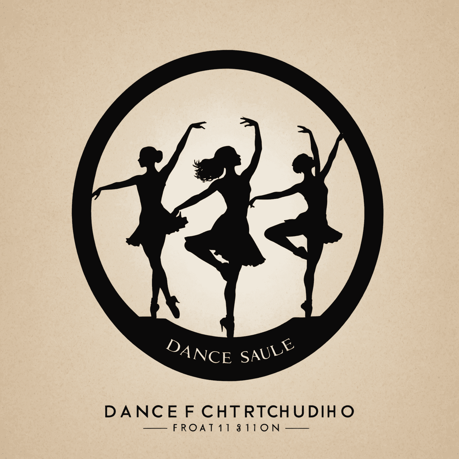 Dance and stretching studio logo featuring silhouettes of dancers in motion