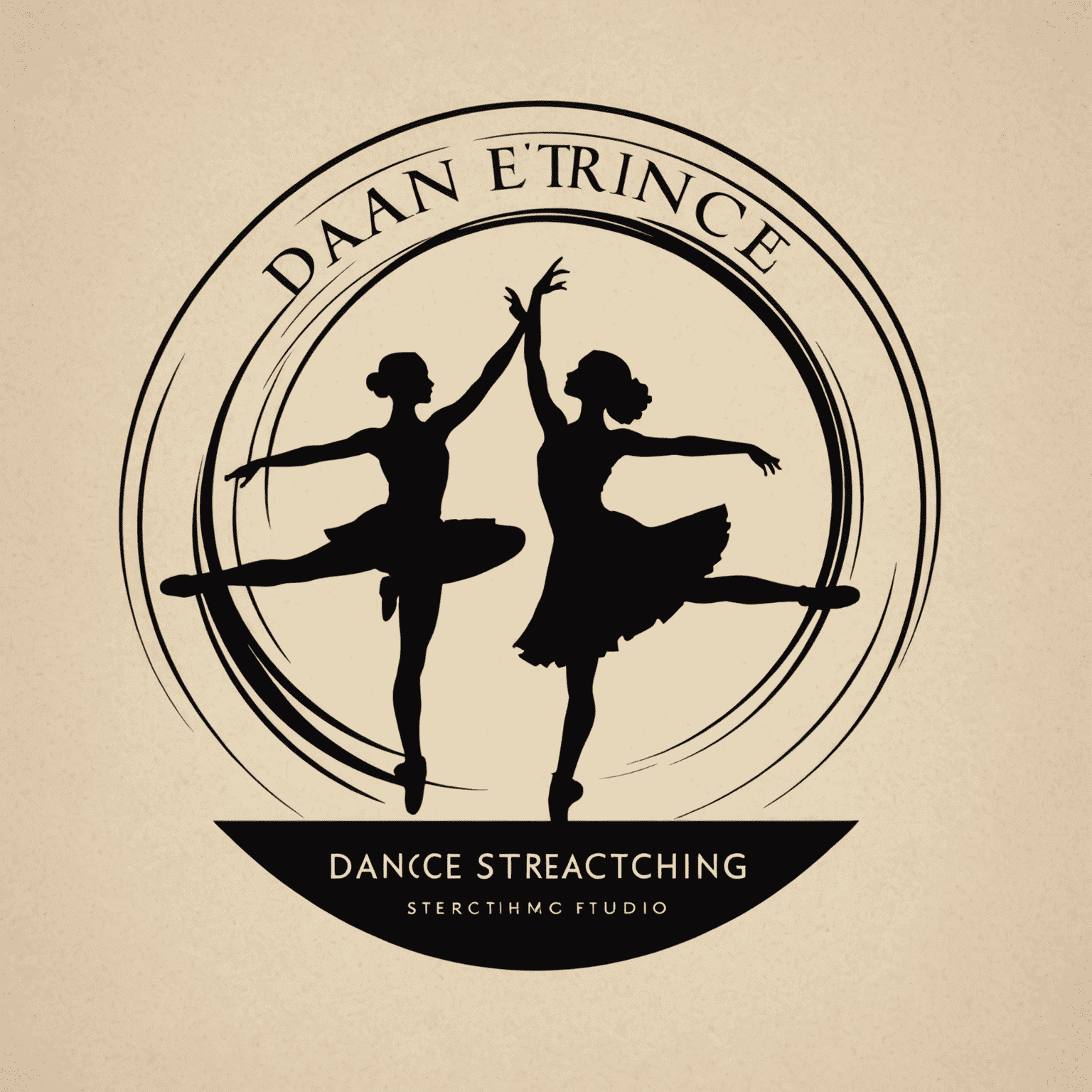 Dance and stretching studio logo featuring silhouettes of dancers in motion