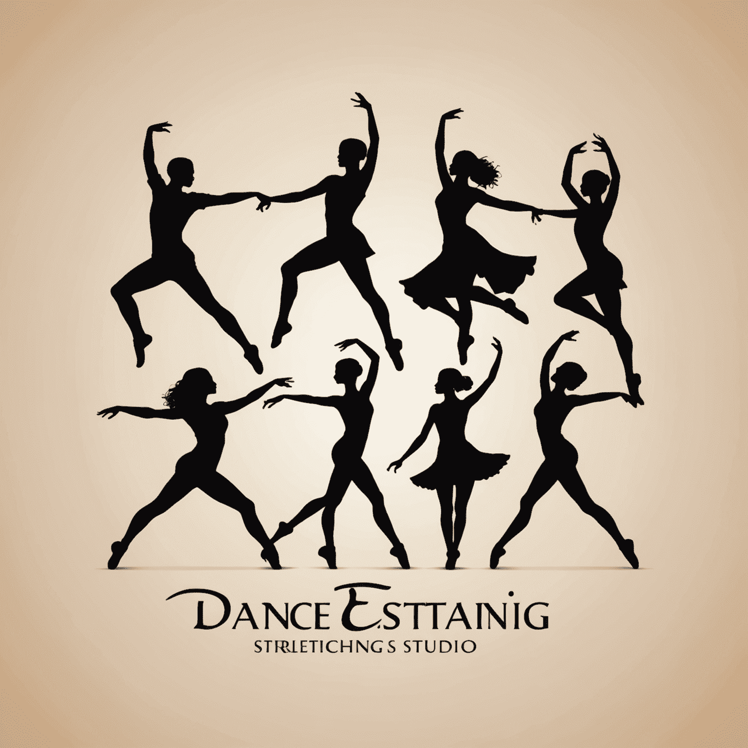 Dance and stretching studio logo featuring silhouettes of dancers in motion